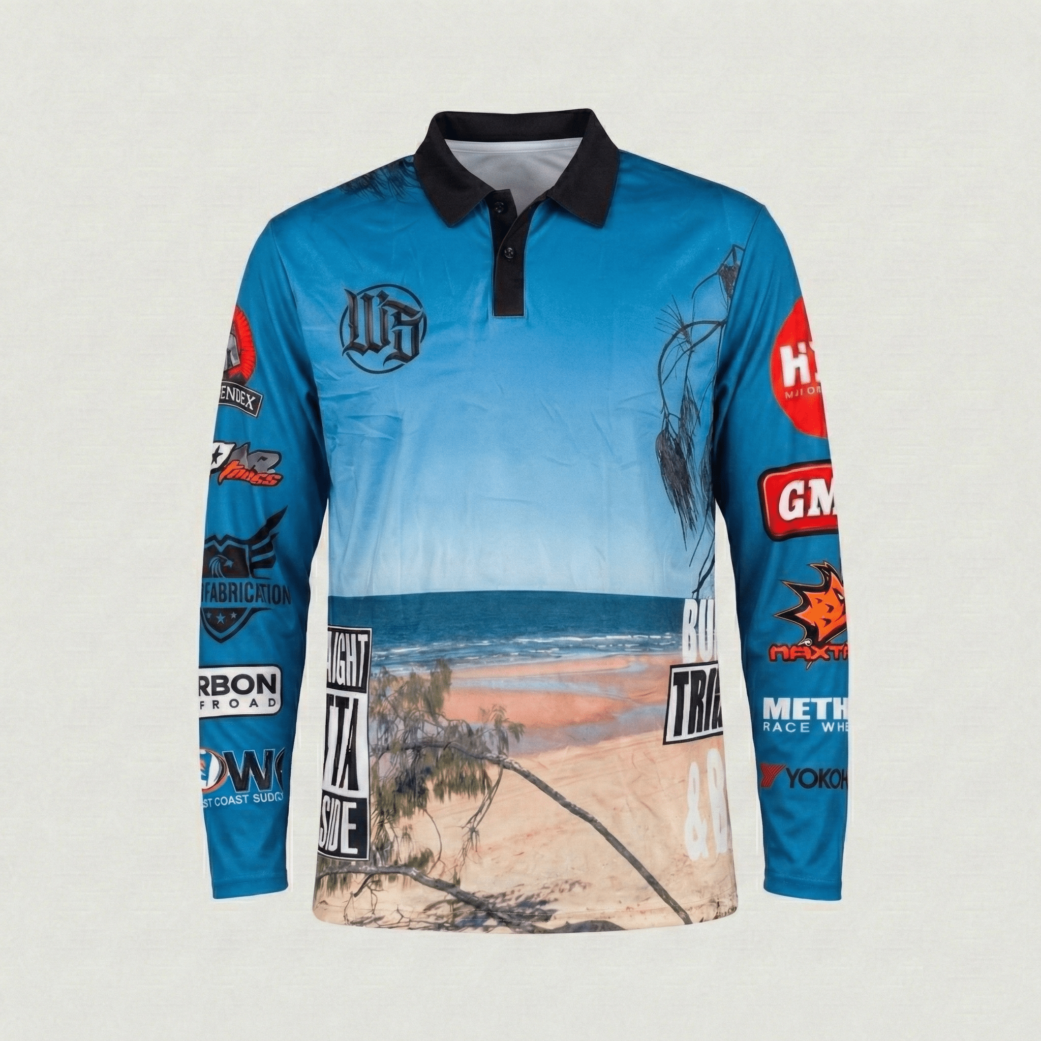 Wild Side Garage Coastal Run Fishing Polo - Blue Long Sleeve Shirt
