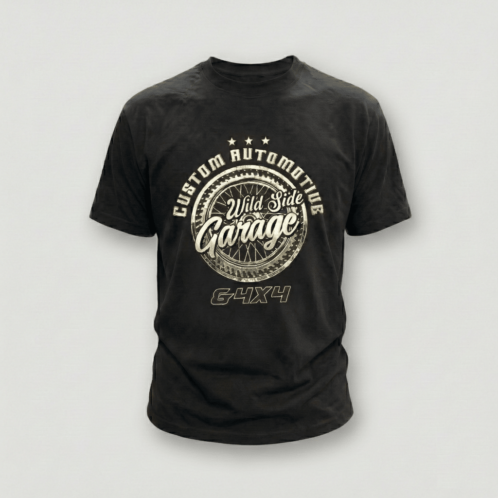 Wild Side Garage Custom Auto T-Shirt Black - Vintage Tire Graphic
